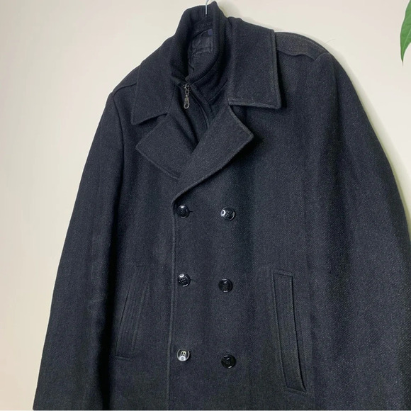 DANIEL HECHTER Charcoal Grey Quilted Lining Wool Zip Up Dress Coat Size L - Picture 4 of 14